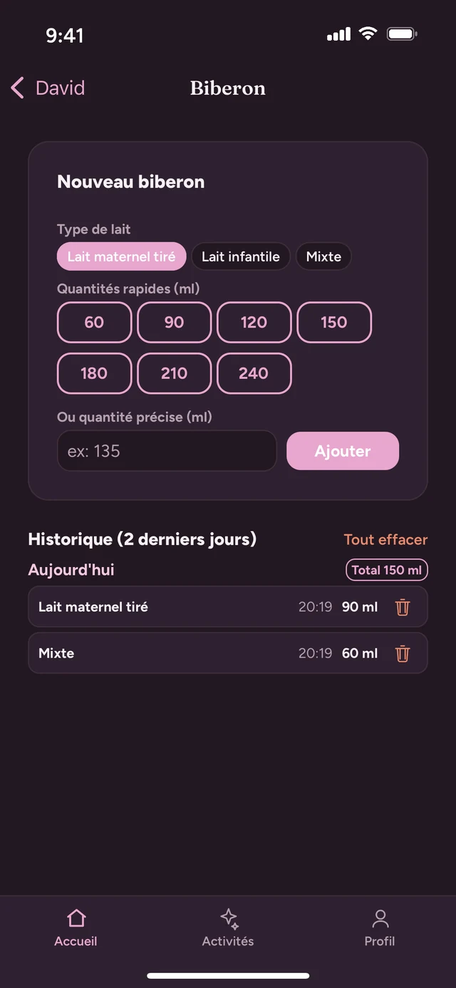Biberon en mode sombre