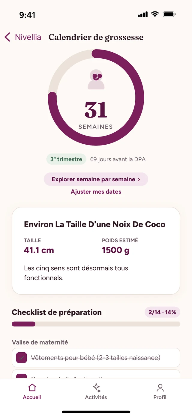 Suivi de grossesse : semaine 31, taille et poids estimés, checklist
