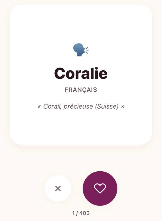 Carte de prénom à swiper : Coralie