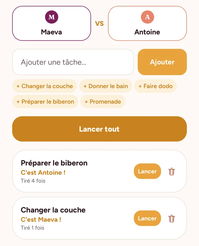 Pile ou Face des tâches entre Maeva et Antoine